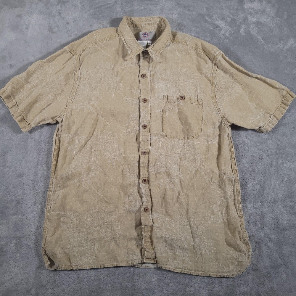 The Territory Ahead Shirt Mens XL Tan Linen‎ Short Sleeve Button Up Palm Print